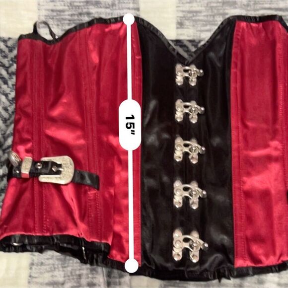 Red and Black Satin Steel Boned Corset Size 34 - Picture 9 of 10